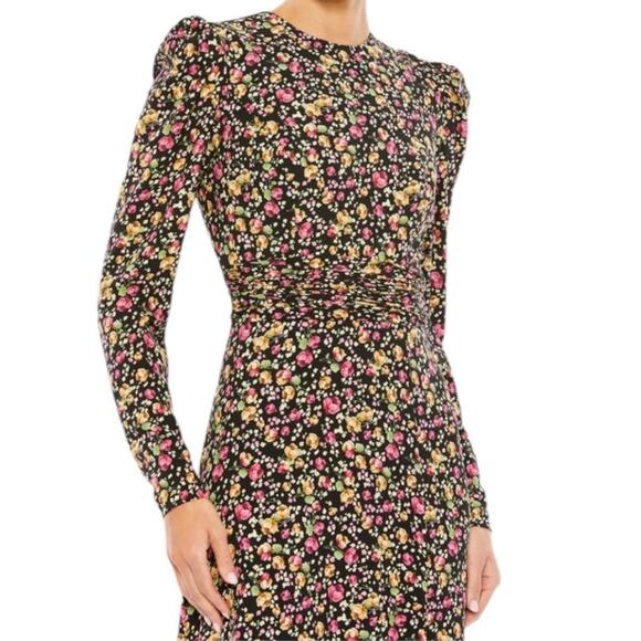 Mac Duggal NWT Style 26916 Size 22 Black Floral Multicolor Long Sleeve Gown - Picture 2 of 9